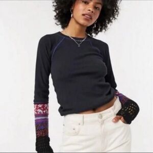 Free People IN THE MIX JACQUARD CUFF TOP NWT
